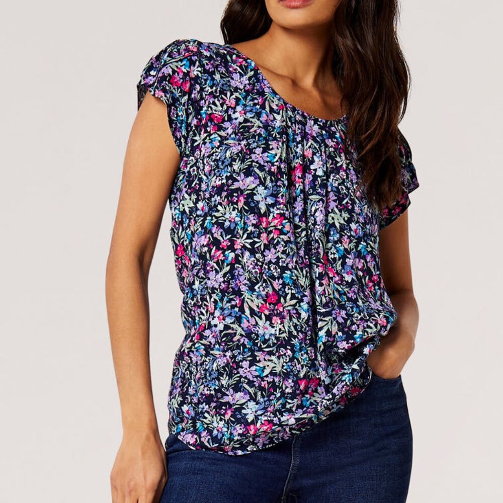 Floral flutter sleeve tank